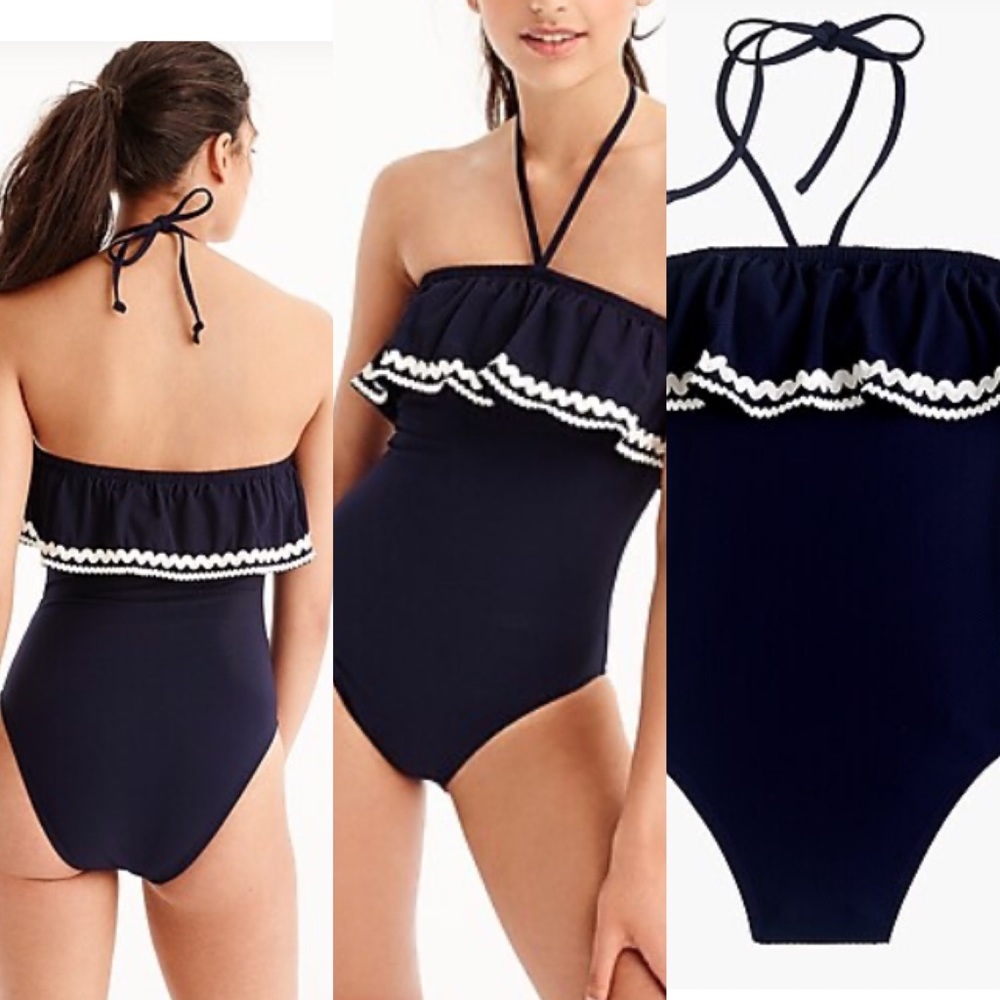 EUC J.Crew 6 Bandeau Ruffled OnePiece Swim Suit
